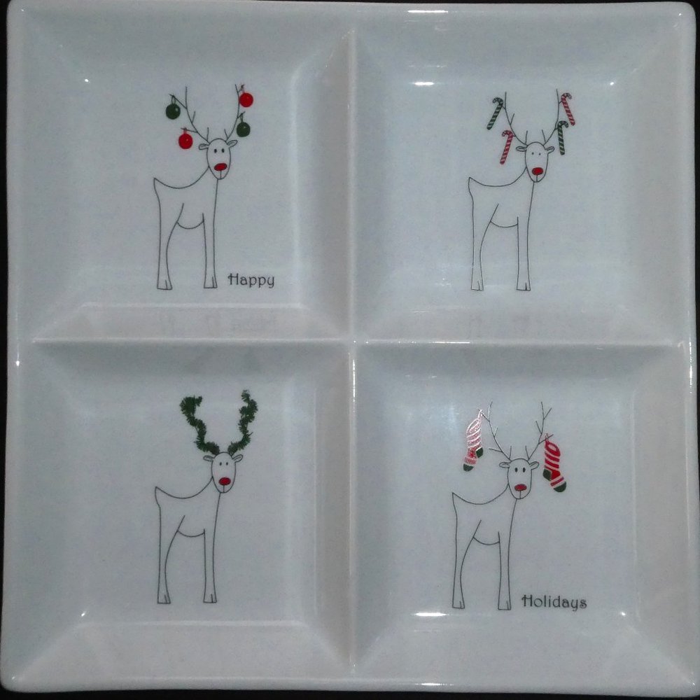 Reindeer Square Divided Ceramic Holiday Platter